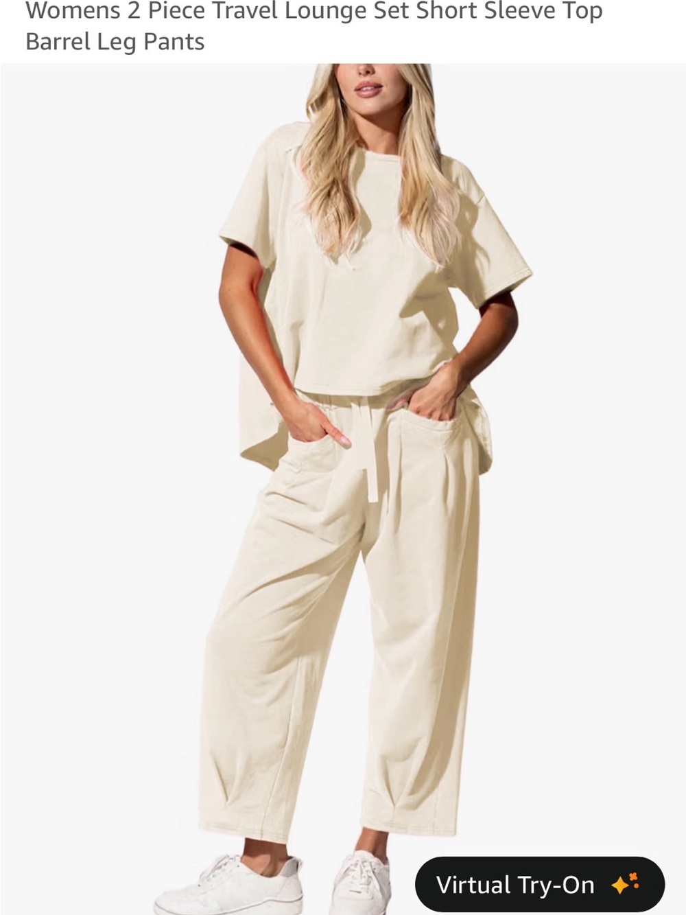 Amazon Cream Wide-Leg Barrel Travel Pants